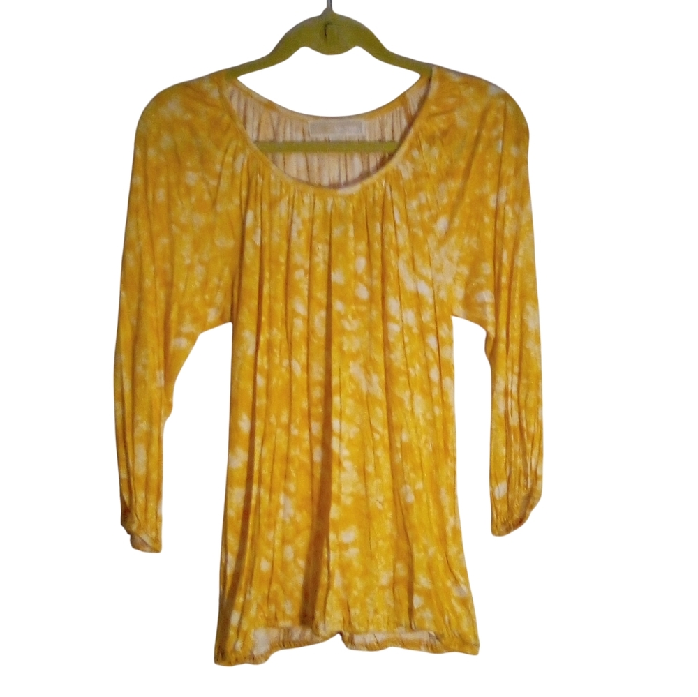 MICHAEL Michael Kors Top Petite Medium Boho Peasant Scoop Neck Yellow White